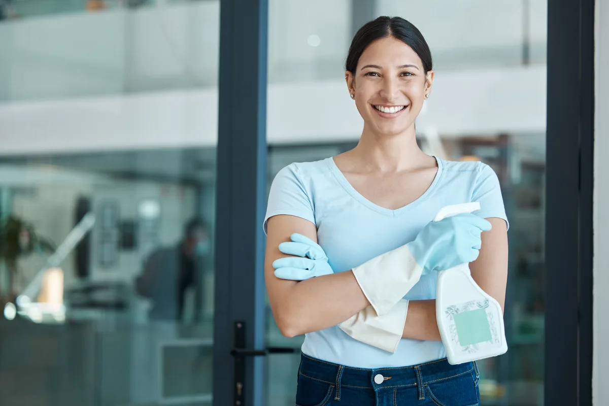 Commercial cleaner working in an office