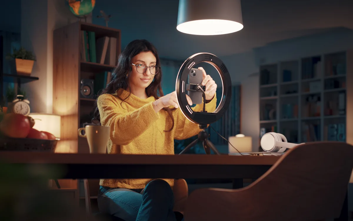Creator filming content in a home studio