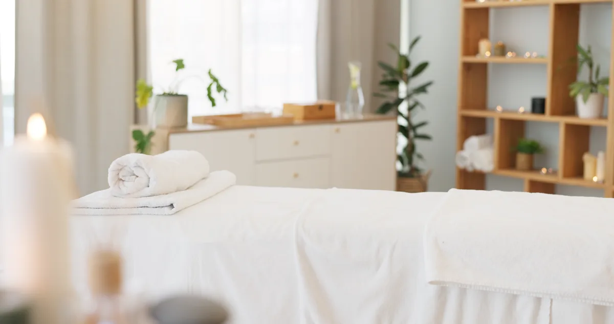Prepared treatment room in a day spa