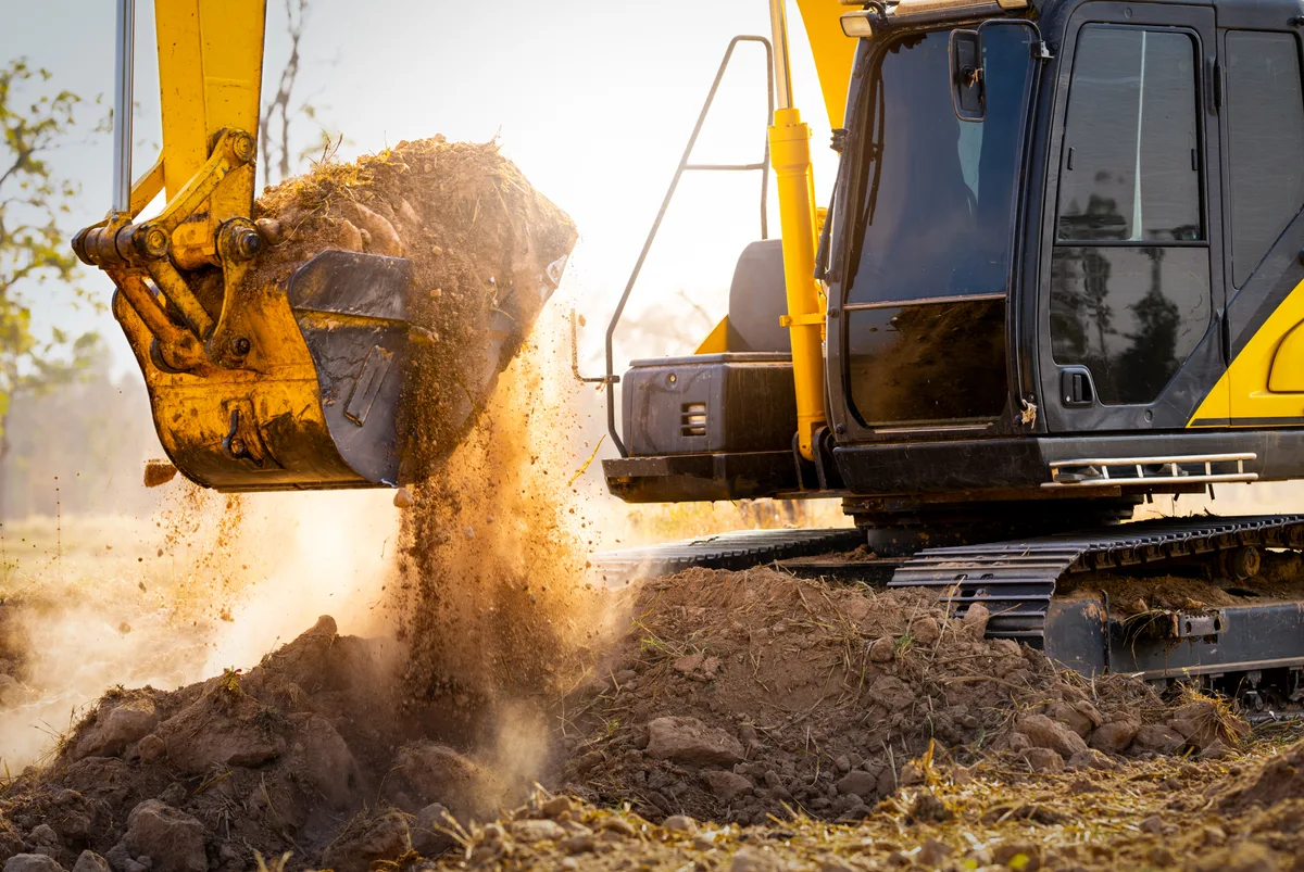 Excavator digging on a construction site