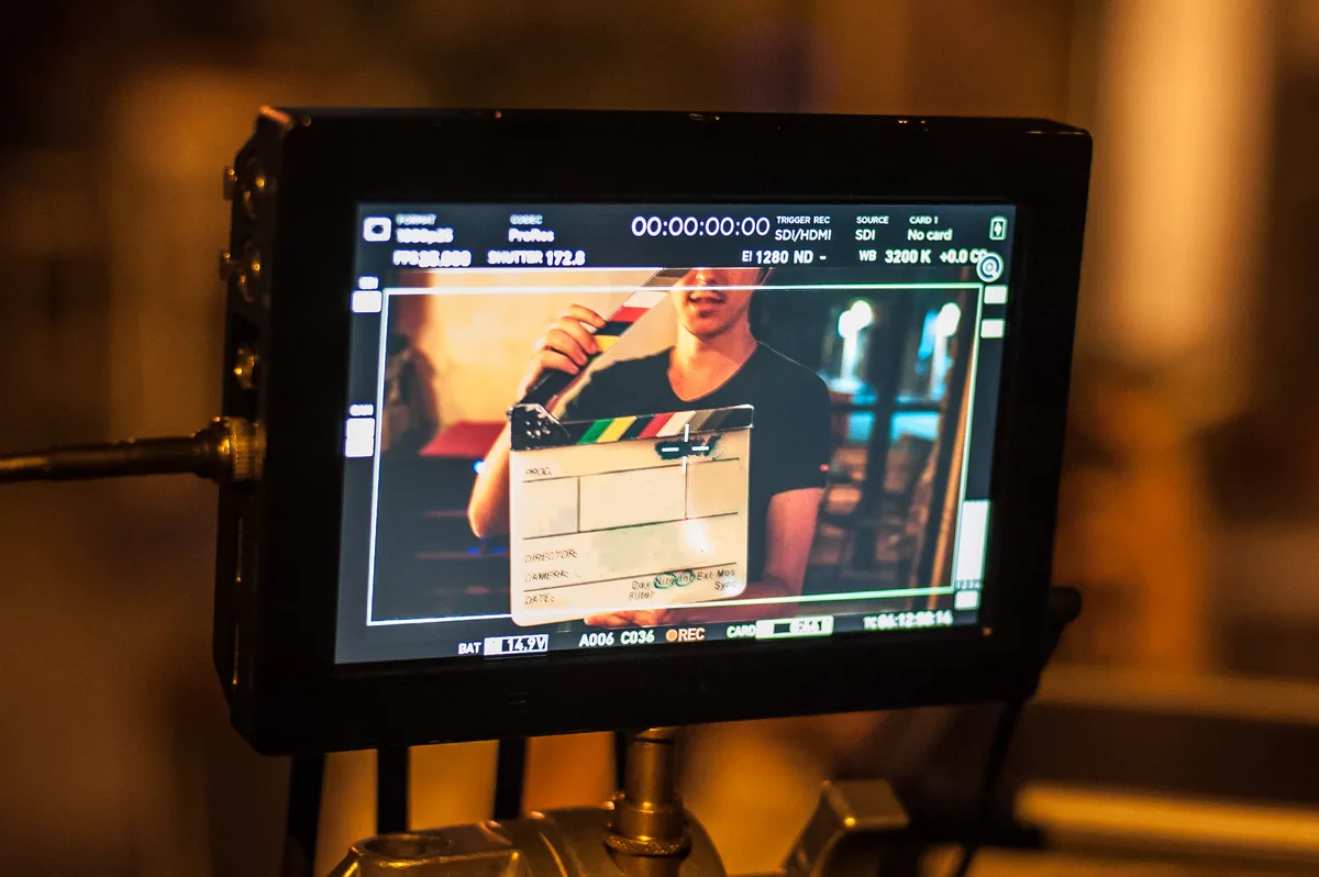 Film crew slating a scene