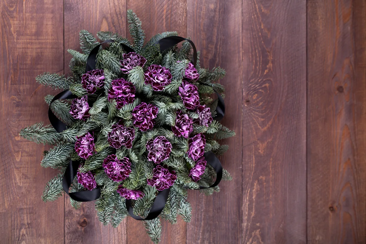 Funeral chapel arranged with flowers