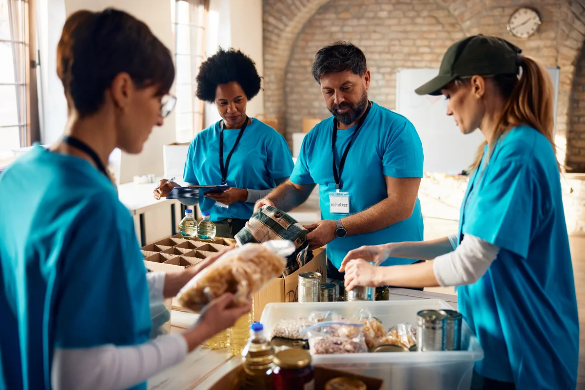 Volunteers sorting donations at a nonprofit