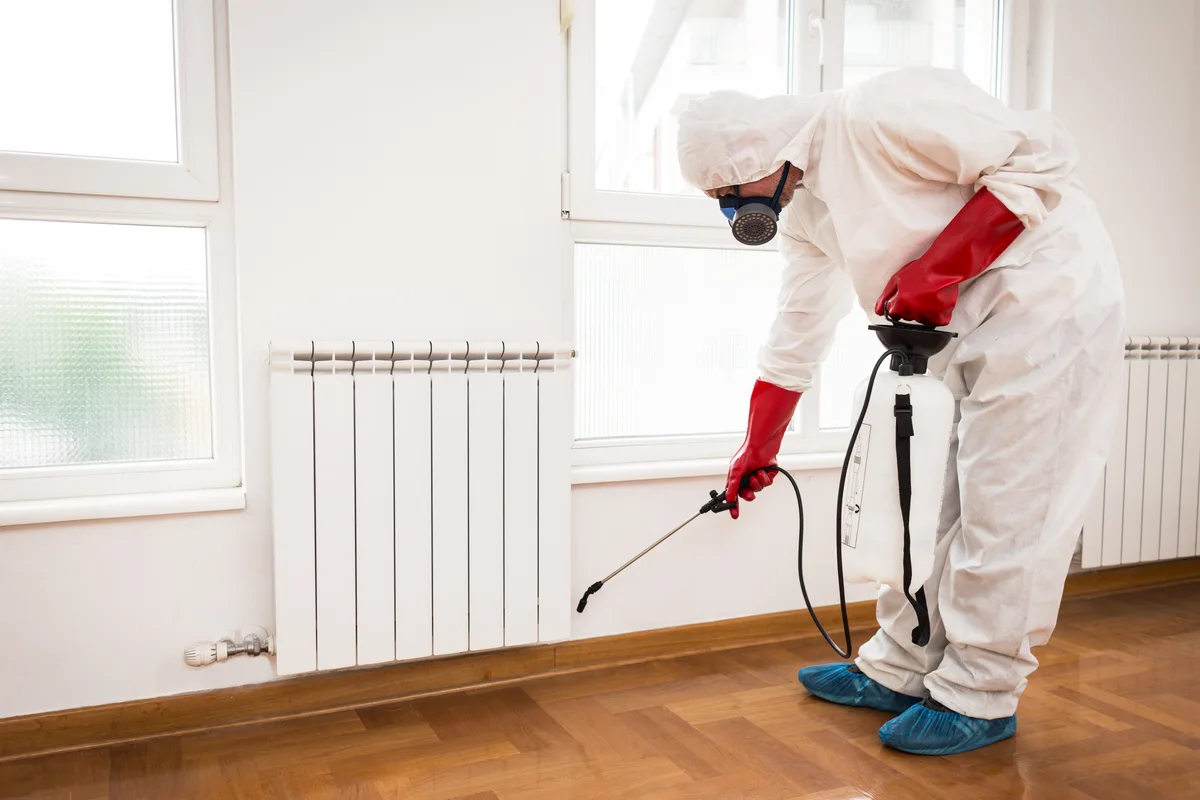 Pest control technician treating a property