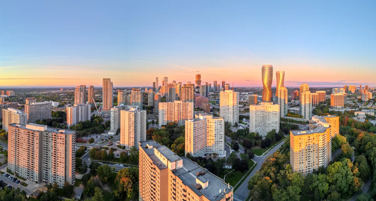 The Mississauga skyline at sunset